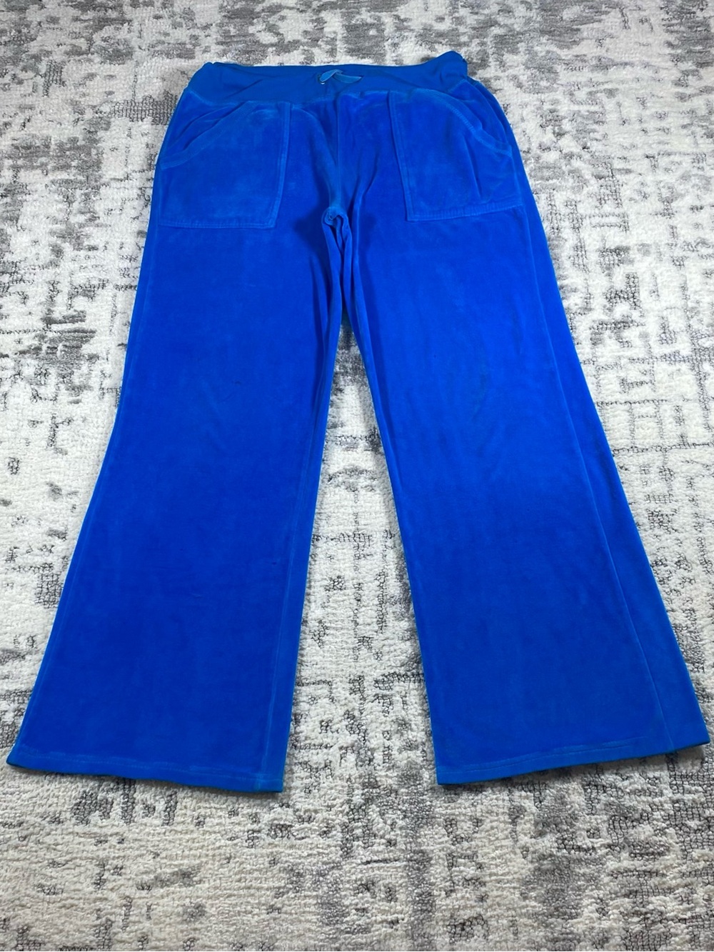 Blue Velour Low-Rise Flared Sweatpants